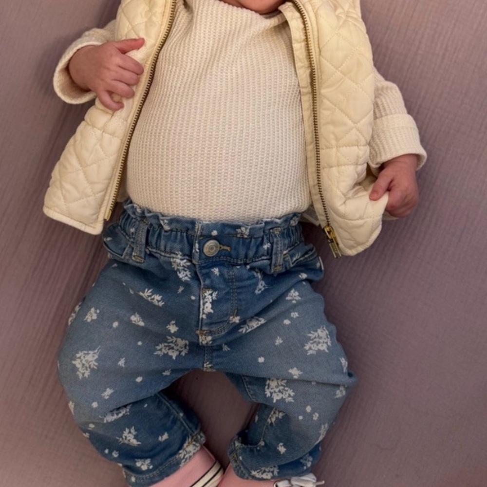 3-6 month Pink & Cream Old Navy Quilted Fleeced Lined Vests